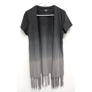 RuffHewn BOHO Cardigan Womens Medium Gray Ombre Fringe Short Sleeve Open